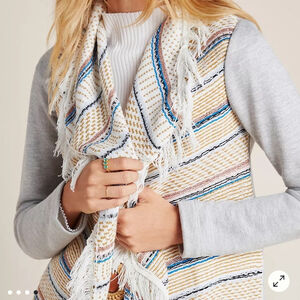 DOLAN ANTHROPOLOGIE Margaux fringed cardigan open front grey cream oversized XS